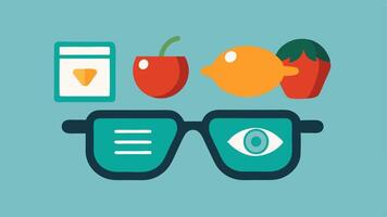 User Scanning Food An illustration of the glasses with a small camera icon scanning food items analyzing their nutritional information and displaying it to the user.. vector
