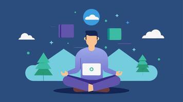 Therapy Visualization A calming virtual environment with visuals representing relaxation techniques such as serene landscapes or meditation images to promote mental health.. vector