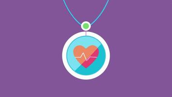 Wellness Tracker Necklace A pendant resembling a small heart monitor screen that displays colorful simplistic heart rate graphics in a circular fashion.. vector