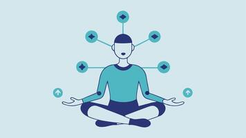 Thoughts Manifesting The biohacker sits crosslegged meditating with thought bubbles showcasing intricate patterns that translate into drone movement above.. vector