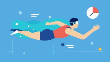 Swimming Athlete An athlete in midstroke in a pool wearing an underwatercompatible tracker that monitors heart rate and lap times with data bubbles rising.. vector