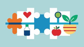 Puzzle Pieces Two interlocking puzzle pieces one representing genetics with symbols for DNA and the other representing lifestyle with fitness and nutrition symbols indicating how. vector