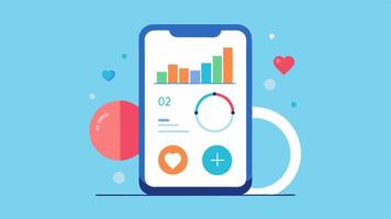 User Dashboard A smartphone screen displaying a health dashboard that syncs with the smart ring showing vital signs and hydration statistics.. vector