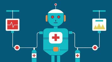 PostSurgery Recovery A robotic system attending to a patient post with automated systems ensuring proper recovery while monitoring vital signs continuously.. vector