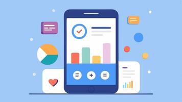 Smartphone App Interface A mockup of a smartphone screen displaying an app dashboard that tracks supplements and medications complete with graphs and notifications for doses.. vector
