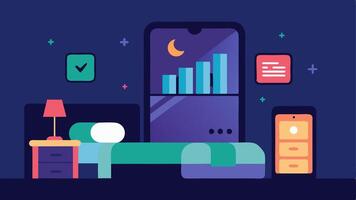 Sleep Tracking A cozy bedroom illustration with a smartphone displaying sleep analytics depicting the AIs role in optimizing sleep health.. vector