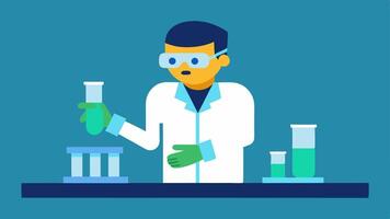 Research Scientist An illustration of a scientist wearing lab gloves and goggles analyzing samples at a lab bench showcasing the role of human expertise in diagnostics.. vector