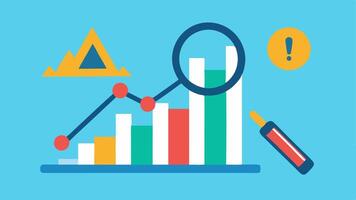 Predictive Analytics A chart showing an upward trend with a magnifying glass hovering over early warning signs and data points indicating proactive health analysis.. vector