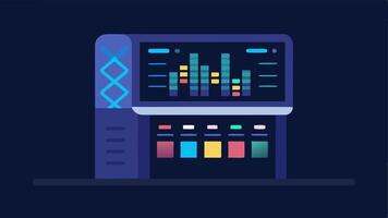 Sequencing Machine A sleek modern sequencing machine with glowing screens displaying data representing the technology used in genome analysis.. vector