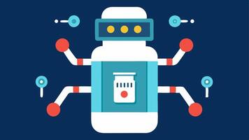 Smart Pill Bottle with Robotics A pill bottle designed with robotic arms showcasing advanced medication management and biohacking through technology.. vector