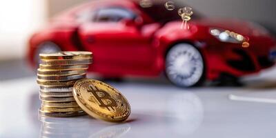 Bitcoin crypto token coin savings account concept. Investing success, appreciating value, large returns, currency blockchain, cryptocurrency, rising market photo