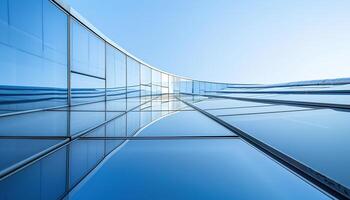 Modern skyscraper office business architecture, blue windows background with copy space. Startup, high rise building wallpaper backdrop photo