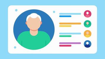 User Profile Screen A digital profile interface showing a patients name and age at the top below which are two circles side by side displaying the chronological age in one and. vector
