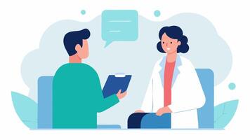 Therapeutic Consultation A scene depicting a the discussing the rejuvenation plan with the patient showcasing a professional and personalized approach.. vector