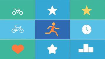 Weekly Activity Summary A simple grid layout displaying icons of various activities running cycling swimming with the total minutes spent on each accompanied by colorful ranking. vector