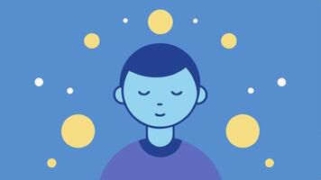 User Interaction A serene individual wearing the device eyes closed and a peaceful expression surrounded by softly glowing orbs indicating mood enhancement.. vector