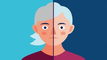 Youthful Skin An illustration of a face split in half one side showing youthful skin and the other side depicting aging skin with fine lines and wrinkles.. vector