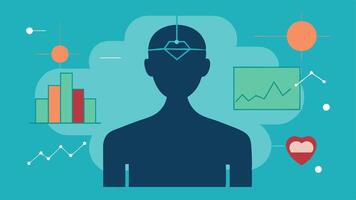 Predictive Health Analytics A graph overlaying a silhouette of a person showing predictive health trends analyzed by AI emphasizing prevention and wellbeing.. vector