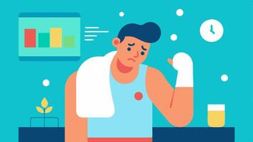 Sweat Analysis An athlete in a gym using a towel to wipe sweat off their forehead while a digital screen shows a colorcoded analysis of their sweat composition.. vector