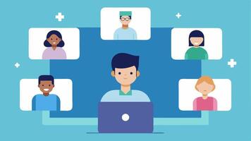 Virtual Waiting Area A waiting area illustration in the virtual space showing other avatars of patients highlighting the social aspect of virtual consultations.. vector
