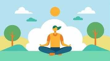 PostCryo Yoga A person performing yoga poses in a tranquil outdoor setting with soft clouds and sunlight filtering through the trees enhancing the feeling of peace.. vector