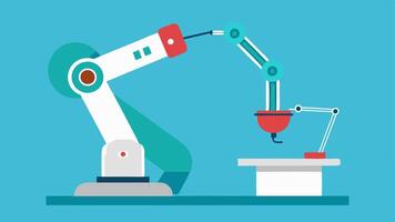 Robotic Assistant A smaller robotic arm assisting a main surgical robot by passing instruments to it showcasing a cooperative AI system in action.. vector