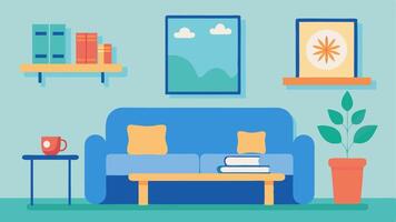 Relaxation Area A cozy waiting area with comfortable seating inspirational wellness books on a coffee table and calming wall art showcasing the inviting atmosphere of the clinic.. vector