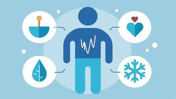 These descriptions offer creative and visually engaging illustrations that capture the essence of cold exposure therapy for health optimization and longevity.. vector