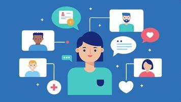 Supportive Community Monitoring An online community platform where patients can share their stories and progress monitored by AI to provide personalized suggestions and. vector