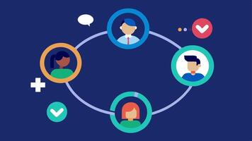 RealTime Sharing A visual of a user sharing health data via the smart ring to a friend or medical professional represented by connecting lines.. vector