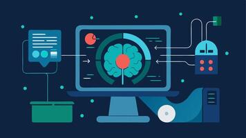 Technological Display A futuristic interface that shows the imaging process in action depicting realtime imaging data being analyzed by the AI system alongside the MRI machine.. vector