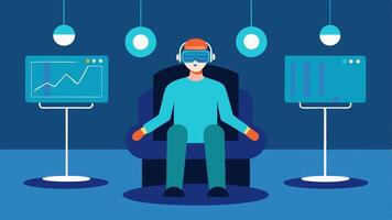 Virtual Reality Therapy Room A room equipped with VR headsets and interactive screens allowing patients to engage in immersive therapeutic experiences.. vector