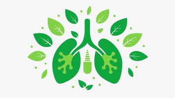 Respiratory Resilience A pair of healthy lungs surrounded by green leaves and fresh air symbols representing respiratory health as essential for immune defense.. vector