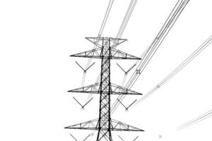 Silhouette of an electric tower with power lines on a white background, representing energy and infrastructure photo