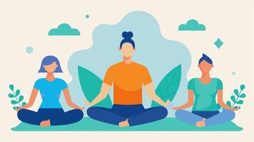 Wellness Activities A scene depicting individuals practicing yoga and meditation in a calm serene environment highlighting the importance of mindfulness in detoxification.. vector