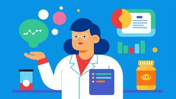 Supplement Recommendations The doctor showing a colorful infographic with different supplements and their benefits while the patient takes notes with a concerned but curious. vector