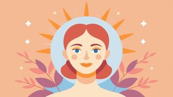 Youthful Radiance A glowing face with soft light emanating from it symbolizing vitality and youthful skin surrounded by floral elements to enhance the rejuvenation theme.. vector