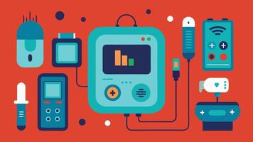 These descriptions can aid in visualizing various features and functionalities of futuristic portable diagnostic devices in illustration form.. vector