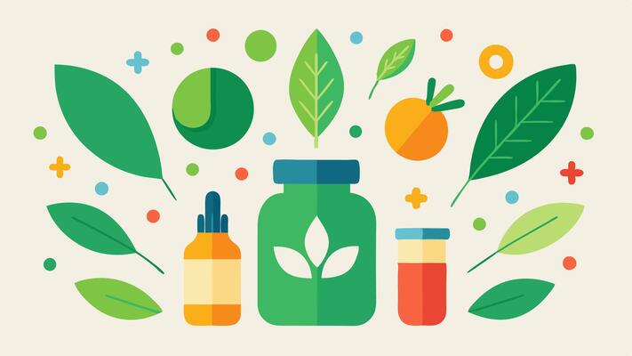 PlantBased Supplements A collection of colorful natural supplements surrounded by green leaves promoting the idea of wellness through plantbased nutrition..