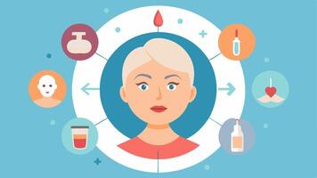 Treatments Overview An infographicstyle illustration showing various antiaging treatments injectables light therapy skincare within a circular layout for easy understanding.. vector