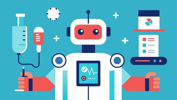These descriptions can guide the creation of engaging illustrations for the concept of robotassisted diagnostics in a modern medical environment.. vector
