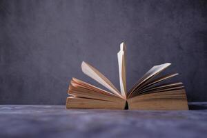 An Open Book Resting with Its Pages Displayed Against a Clean Minimalist Background photo