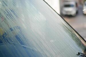 A CloseUp View of a Foggy Windshield on a Rainy Day, Capturing the Atmosphere and Mood photo