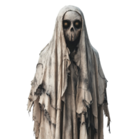 Ghostly form with burning eyes emerging from tattered cloth png