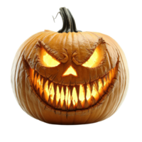 Yellow pumpkin with a scary face and teeth isolated png