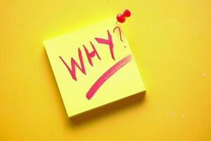 Why do we ask questions A curious inquiry on a sticky note with a bright yellow background photo