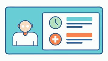 Profile Summary Widget A widget that summarizes patient information featuring a clear box for biological age and chronological age each with a small explanatory icon like a clock. vector