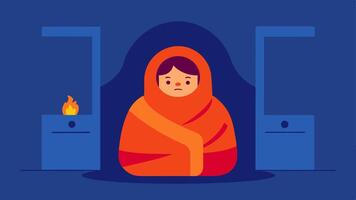 Thermal Comfort A cozy room with a person wrapped in a thermal blanket showing the warmth and comfort of infrared heat.. vector