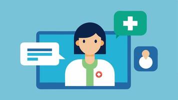 Telehealth Integration A call icon showing a doctor and patient interface illustrating how virtual consultations are integrated into the health analytics platform.. vector