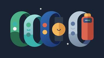 Wearable Comparison Multiple sleep trackers laid out side by side each in various colors showing the diversity of designs available while focusing on their sleep tracking features.. vector